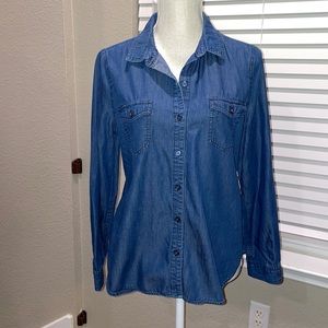 Old Navy Dark Chambray Denim Long Sleeve Button Down Blouse - Medium